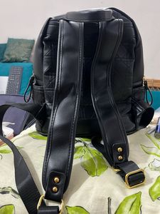 Black Faux Leather Cute Bagpack With Gold Hardware