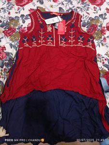 Embroidered Red Top(Sleeves Are There)