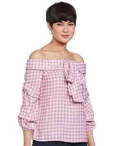 FAB ALLEY - Gingham Off-Shoulder Top
