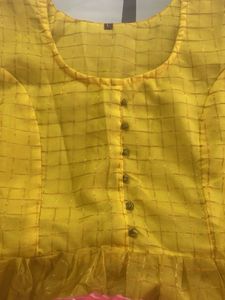 Yellow Checks Full Length Frock