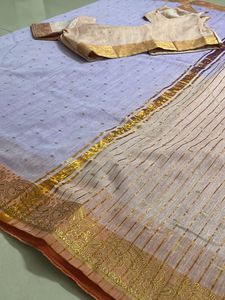 South Cotton Saree, Beautiful Lavender And Light Peach Colour Combination