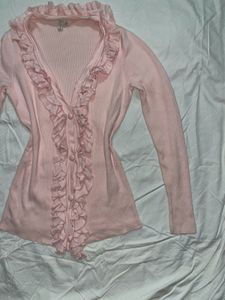Pink Ruffle Cardigan