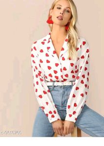 heart print crepe shirt top