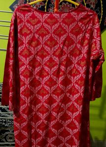 Red Cotton Blend Kurta