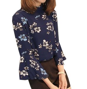 Floral Mock Neck Bell Sleeve Top