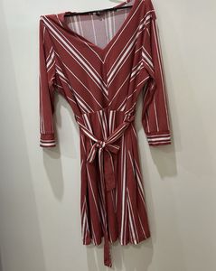 Striped Midi Dress with Belt