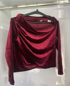 Burgundy Velvet Long Sleeve Top
