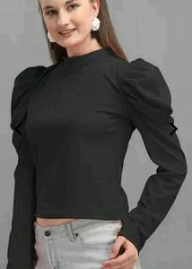ZASTRAA Black Chic Puff Sleeve Top
