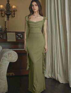Olive Green Ruffle Trim Maxi Dress