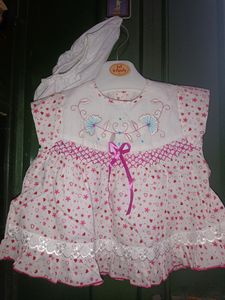 New Born Baby Pure Cotton Frock(Pink) With Panty