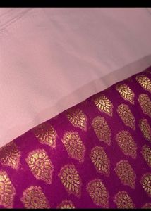 Plain Onion Pink saree &amp; Unstitched Blouse