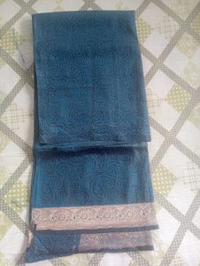 Blue Paisley Fabric with Embellished Border