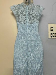 Elegant Light Blue Lace fish cut Dress
