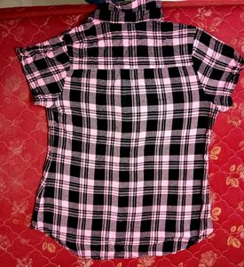 Pink And Black Checks Shirt Half