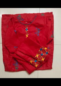 Red Embroidered Kurta Set