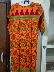 Orange Paisley Print Kurta