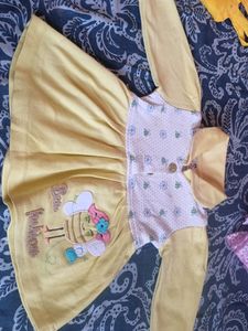 yellow soft full sleeves cotton hosiery frock for baby girl ..