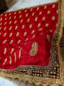 Red An Golden Combination Saree 🤩