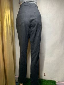 Gray Checked Straight Leg Pants