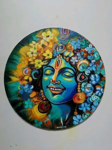 Abstract KRISHNA Painting On Round Canvas