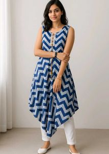 Blue Chevron Print Kurta