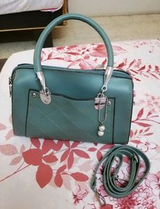 Teal Quilted Satchel Bag