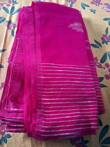Pink Saree with Silver Stripes