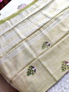 Pista Pure cotton Saree With Blouse Piece