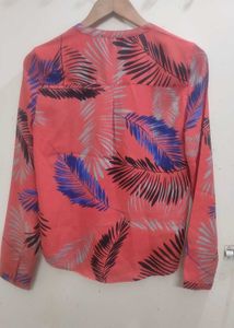 Coral Leaf Print Top