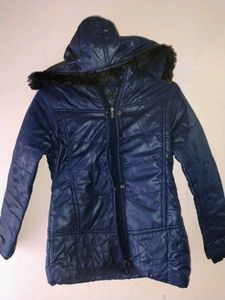 Blue Hooded Puffer Coat
