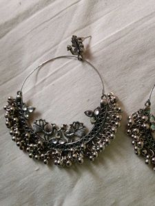 Silver Peacock Jhumka Earrings