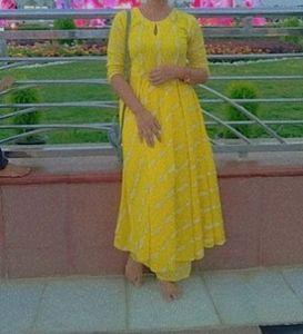 Yellow Printed Kurti Set