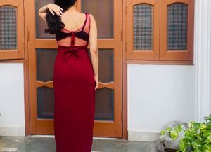 Elegant maroon slit dress