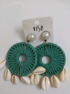Green Boho Shell Earrings