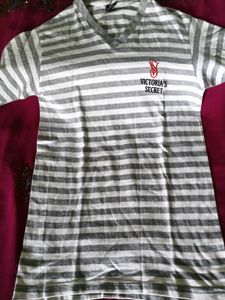 Full Sleeves T-Shirt - White&amp;Grey Striped