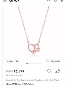 GIVA 925 Silver Rose Gold Heart Pendant+Link Chain