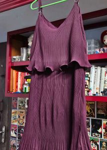 Burgundy Pleated Midi Dress