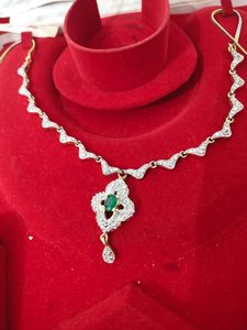 Pendant Necklace Set With Green Stone Earrings