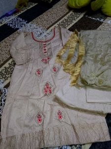 Beige Embroidered Farsi Salwar Kameez