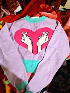 Cute winter korean Heart Print Pullover Sweater