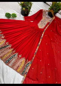 Red Embroidered Anarkali Suit