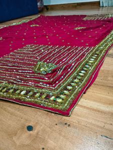 maroon heavy handwork  Beaded Saree