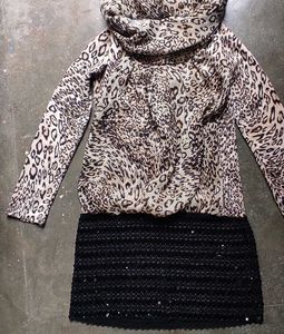 Leopard Print Cowl Neck Top /Midi
