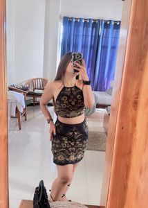Embroidered Halter Top &amp; Mini Skirt Set