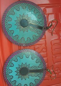 Round Magenta And Teal Earring