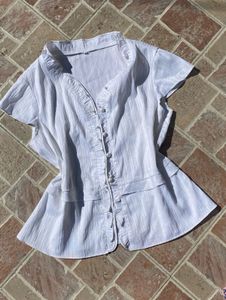 White Ruffle Button-Down Top