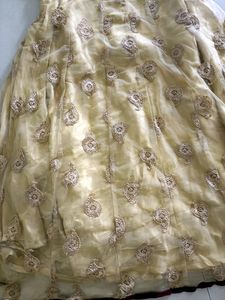 Golden Net Work Skirt And Sleeveless Top