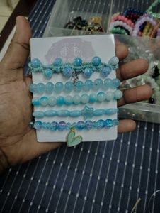 Blue Beaded Bracelet Set