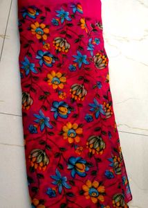 Floral Print Red Sari