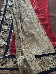 Red Saree With Gold Plates